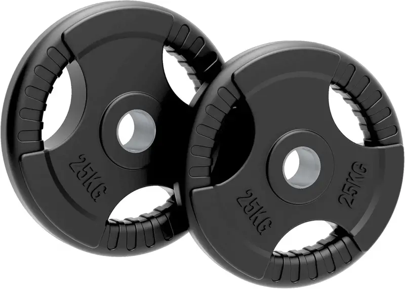 Pair Of 25 Kg Olympic Tri-Grip Rubber Plates – Black 1