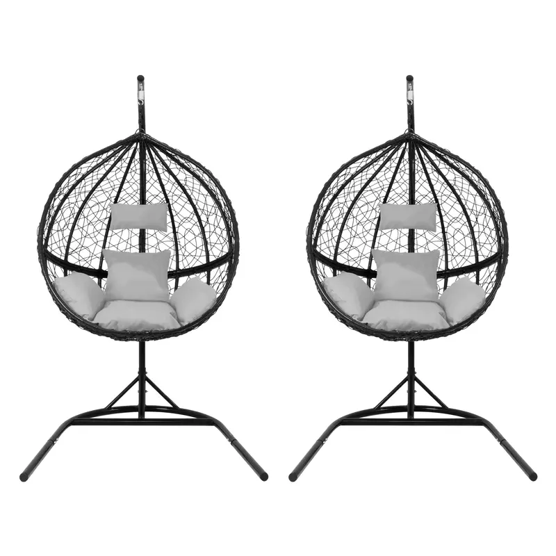 Pair Of Black Hanging Rattan Egg Chairs – Outdoor Or Indoor Use 1