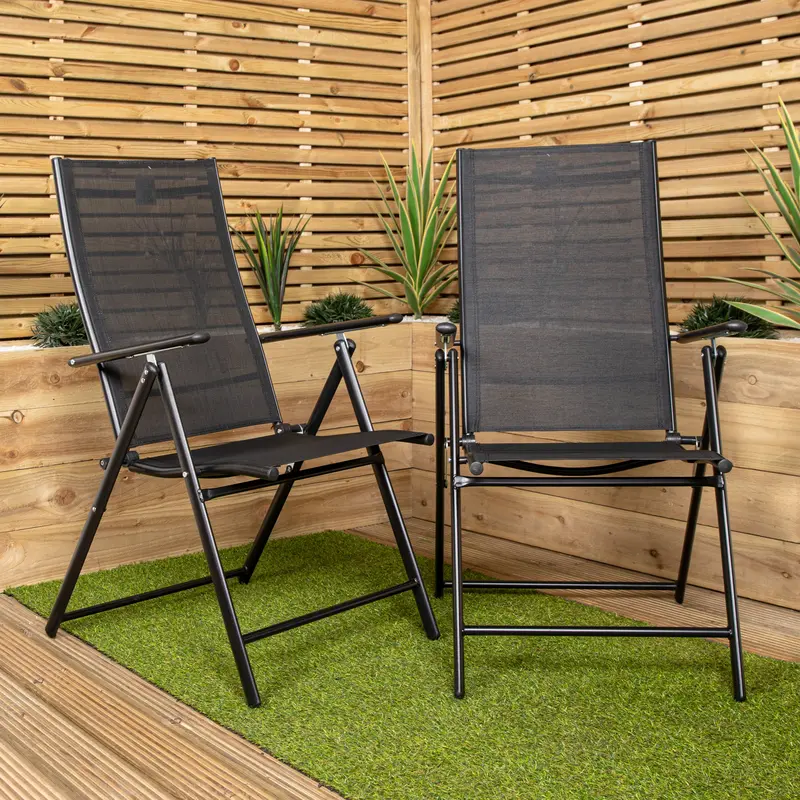 Pair Of Black Multi-Position Reclining Folding Chairs For Outdoor Use 1
