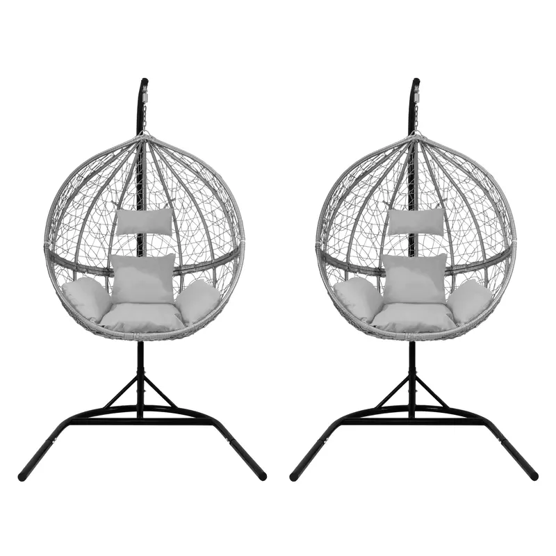 Pair Of Hanging Rattan Egg Chairs In Modern Grey Finish 1