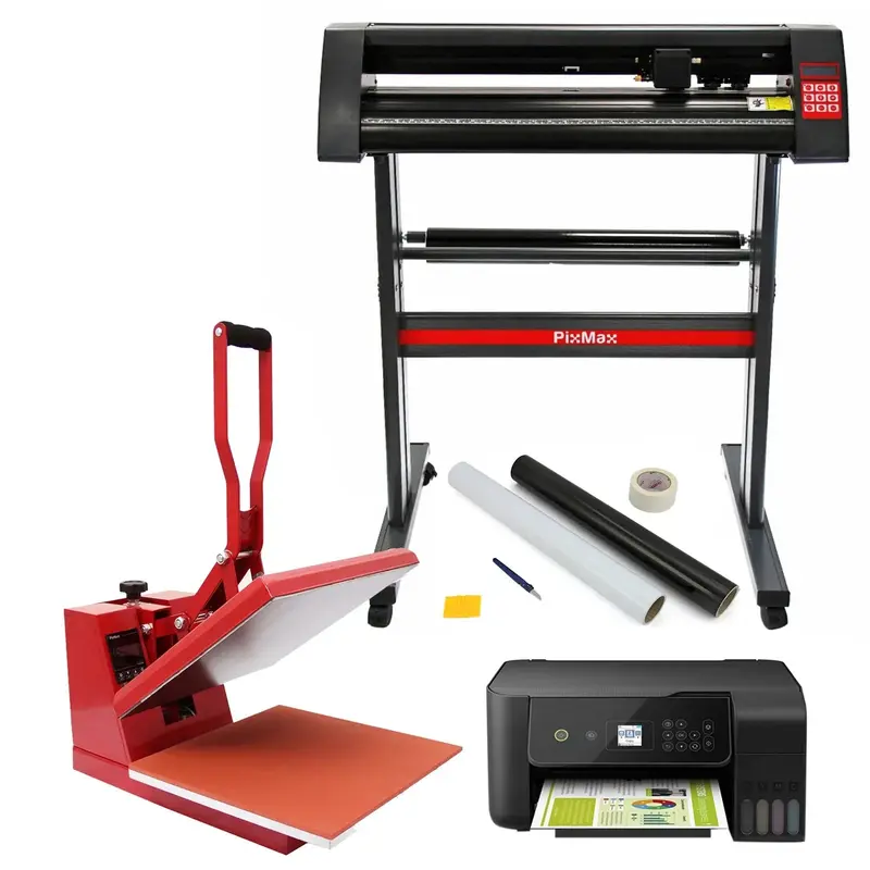 Pixmax 38Cm Clamshell Heat Press, Vinyl Cutter, Printer, And Weeding Tool Set 1