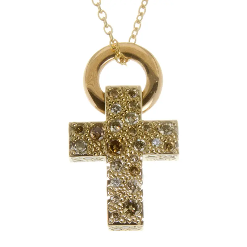 Pomellato Sabbia Fancy Diamond Cross Pendant In 18K Gold 1