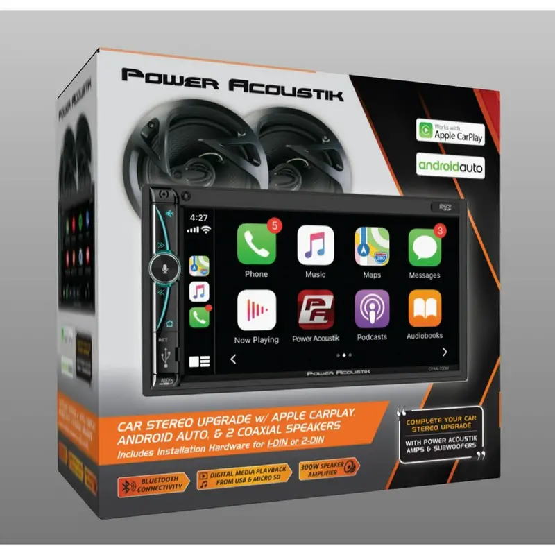 Power Acoustik 7-Inch Double Din Head Unit With Wireless Apple Carplay & Android Auto – Includes Two 6.5-Inch Speakers 1