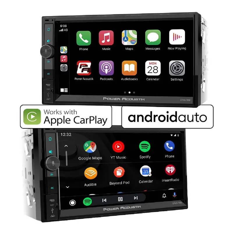 Power Acoustik 7-Inch Double Din Infotainment System With Apple Carplay & Android Auto – Bundle Includes Four 6.5-Inch Coaxial Speakers 1