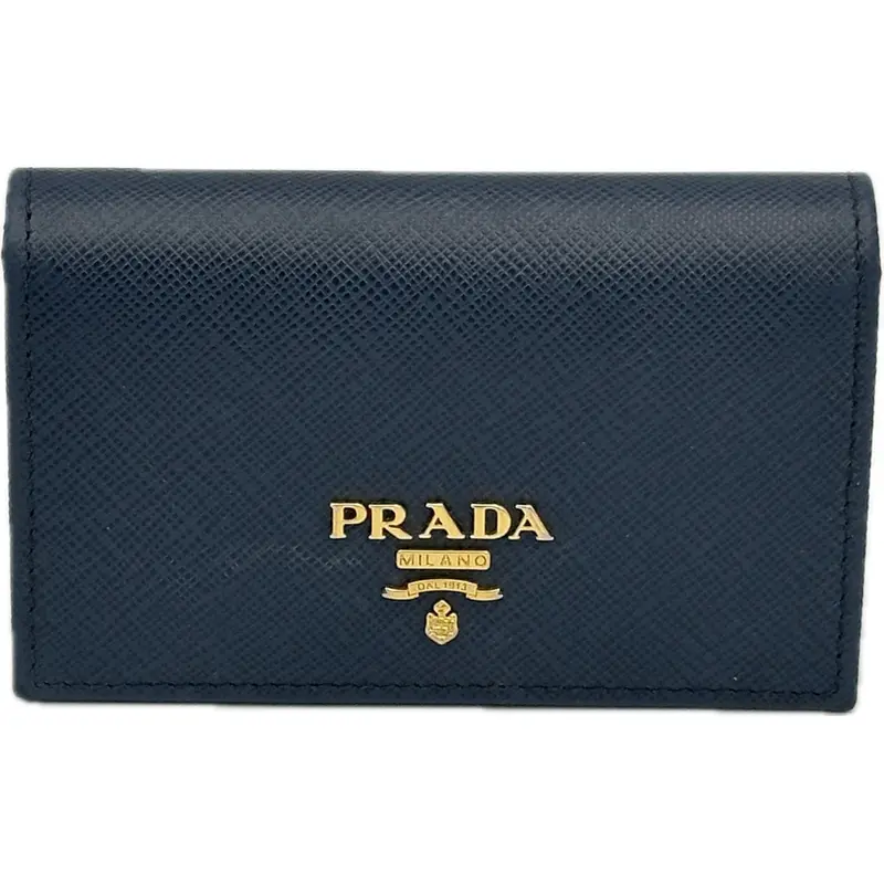 Prada Saffiano Leather Slim Cardholder In Navy Blue 1