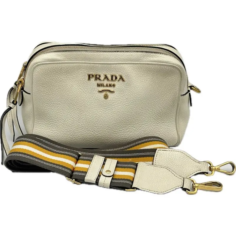 Prada Vitello Daino Crossbody Bag With Dual Zippers (White) 1