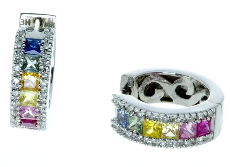 Rainbow Sapphire And Diamond Huggie Hoop Earrings 1