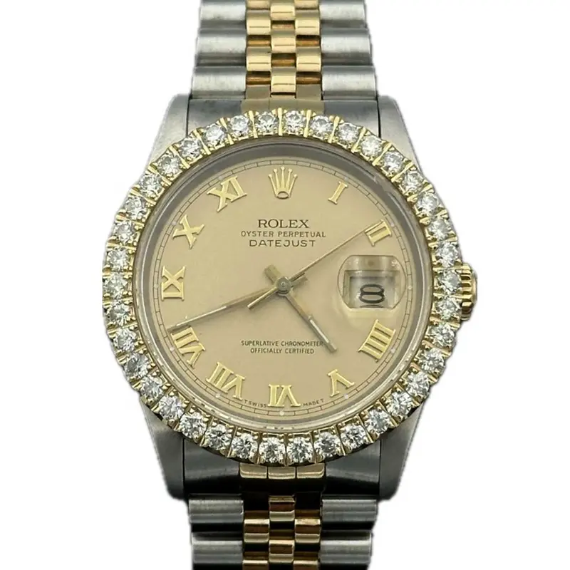 Rolex Datejust 36Mm – Stainless Steel & 18K Yellow Gold, Champagne Roman Dial With Diamond Bezel 1
