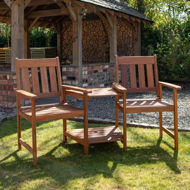 Rydal 2-Seater Wooden Garden Love Seat & Matching Table Set – Outdoor Patio Furniture 1