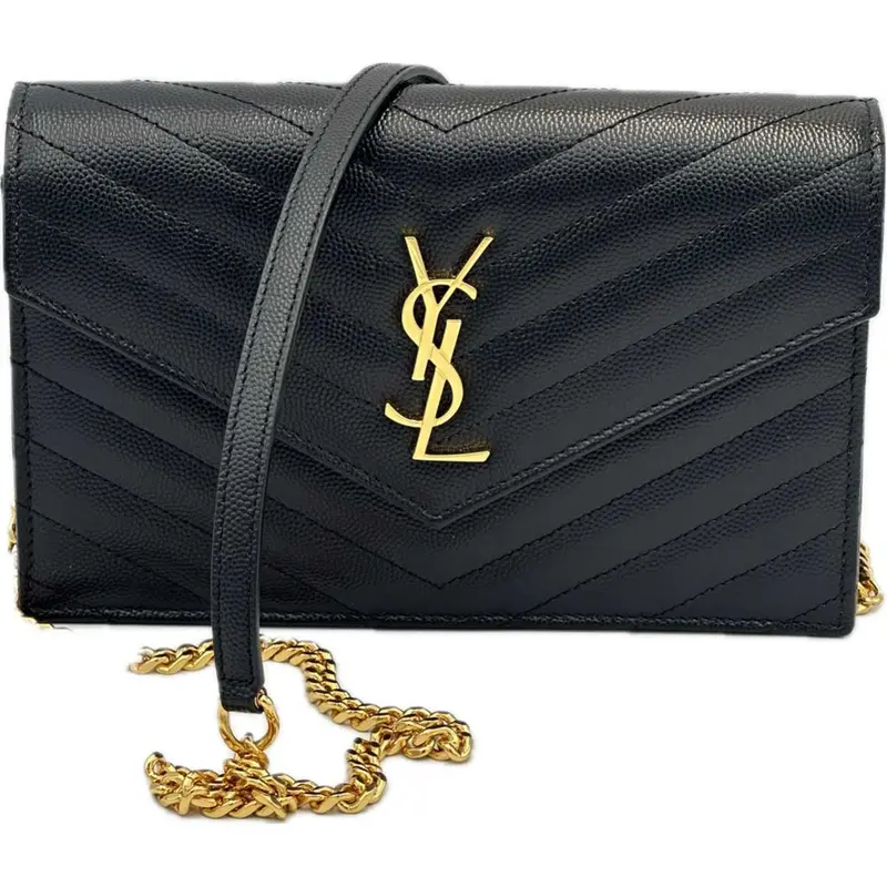 Saint Laurent Cassandre Envelope-Style Chain Wallet In Grain De Poudre Leather 1