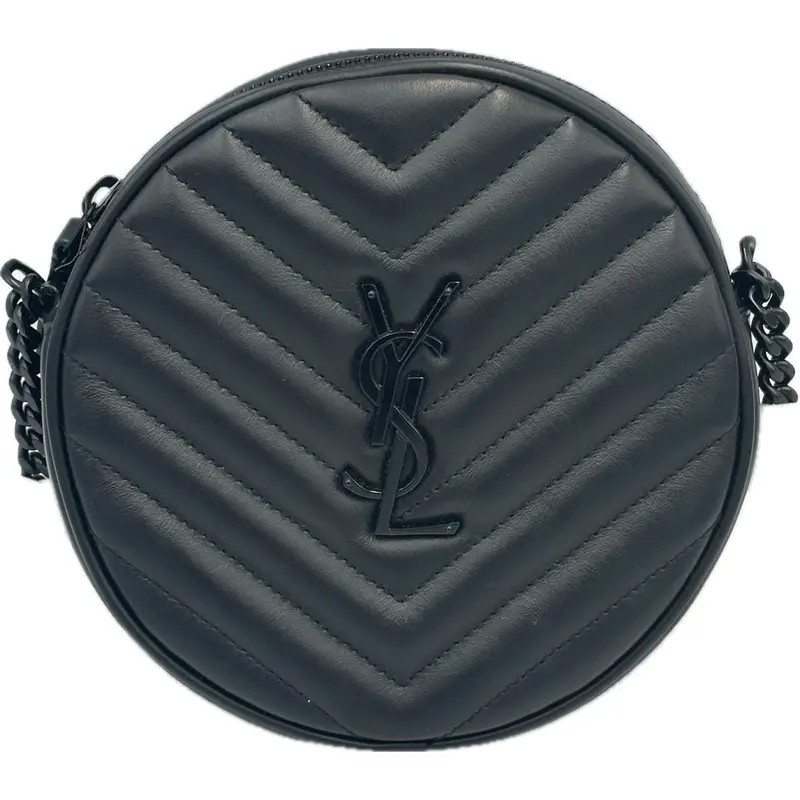 Saint Laurent Matelassé Calfskin Round Camera Bag With Vinyl Monogram Detail – Black 1