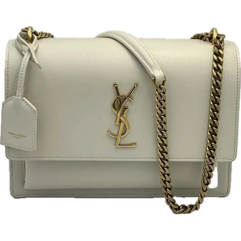 Saint Laurent Medium Sunset Shoulder Bag – Blanc Vintage Leather With Gold Hardware 1