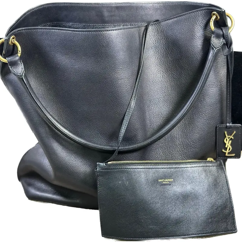 Saint Laurent Tag Hobo Bag – Medium Black Leather 1