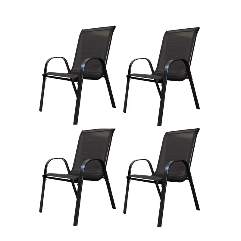 Set Of 4 Black Textilene Garden Chairs For Outdoor Patio Seating 1