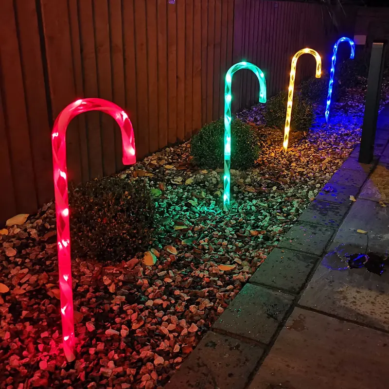 Set Of 4 Candy Cane Path Lights – 62 Cm Outdoor Multicolour Led Garden Stakes 1