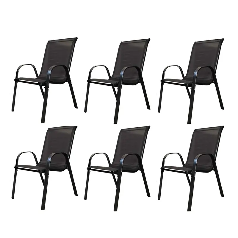 Set Of 6 Black Textilene Patio Chairs For Outdoor Garden Use 1
