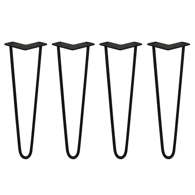 Set Of Four 16-Inch Black Two-Prong Hairpin Table Legs (10Mm) 1