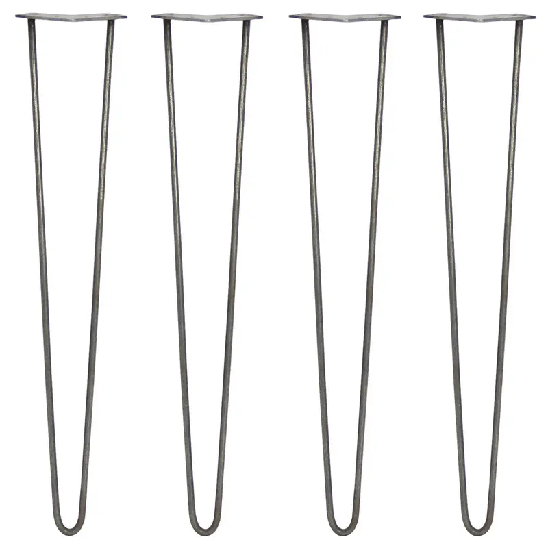 Set Of Four 28-Inch Raw Steel Two-Prong Hairpin Legs (10Mm) 1