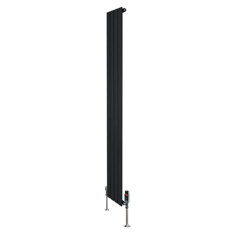 Slim Horizontal Black Radiator With Valves – 1800Mm L X 280Mm D 1