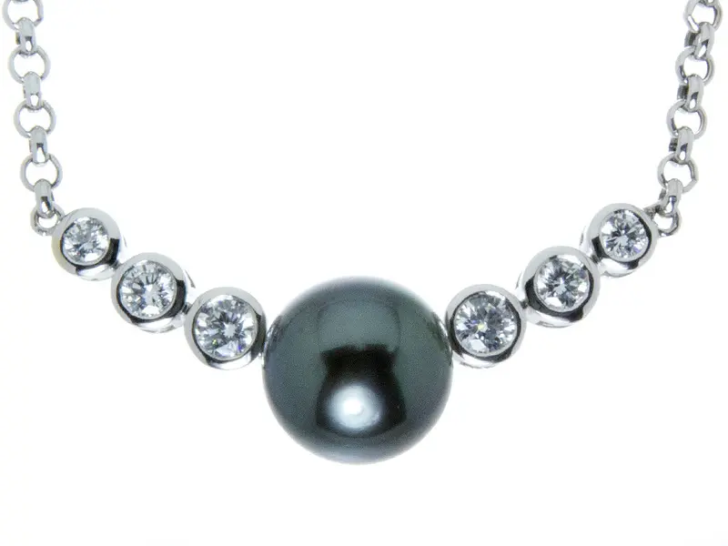 Tahitian Black Pearl And Diamond Pendant Necklace 1