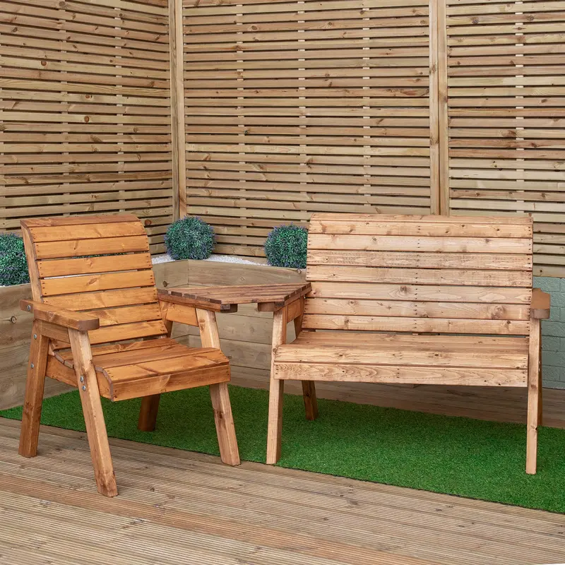 Three-Seater Garden Furniture Set – Chunky Timber Benches & Tray 1