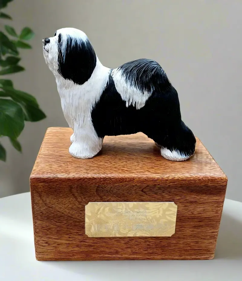 Tibetan Terrier Memorial Urn In Solid Wood 1