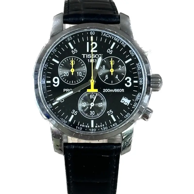 Tissot Prc200 Chronograph — Black Dial And Genuine Leather Band 1