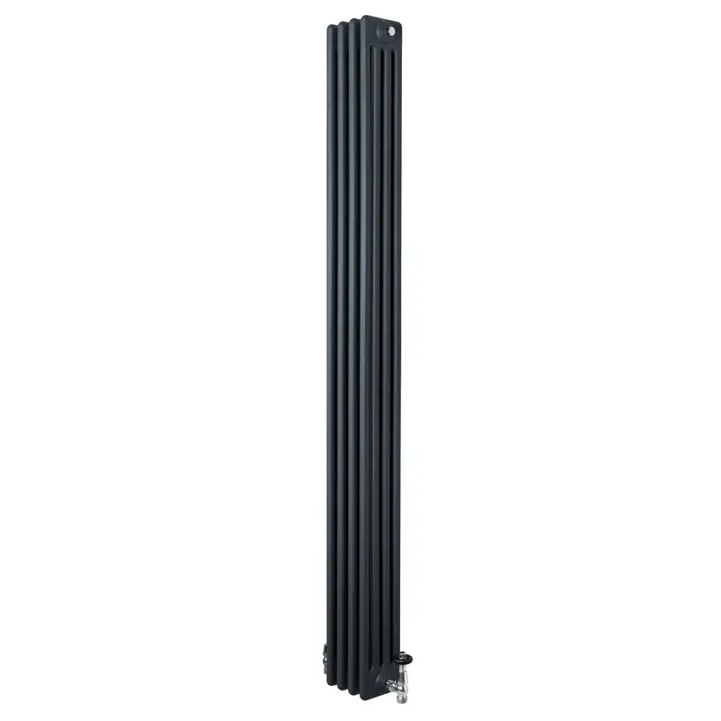Traditional 4-Column Radiator With Valves – 1800 X 200 Mm, Anthracite Grey Finish 1