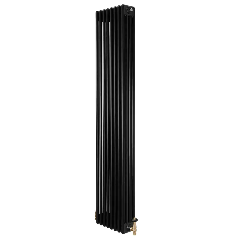 Traditional 4-Column Radiator With Valves – 1800 X 380 Mm, Matte Black Finish 1