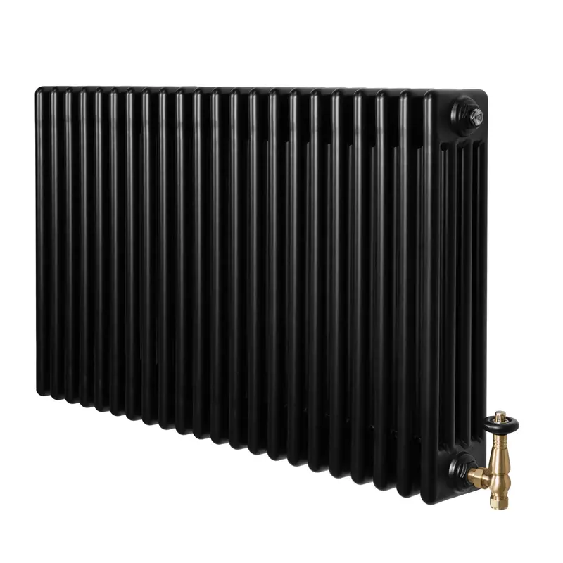 Traditional 4-Column Radiator With Valves – 600 X 1010 Mm, Matte Black Finish 1