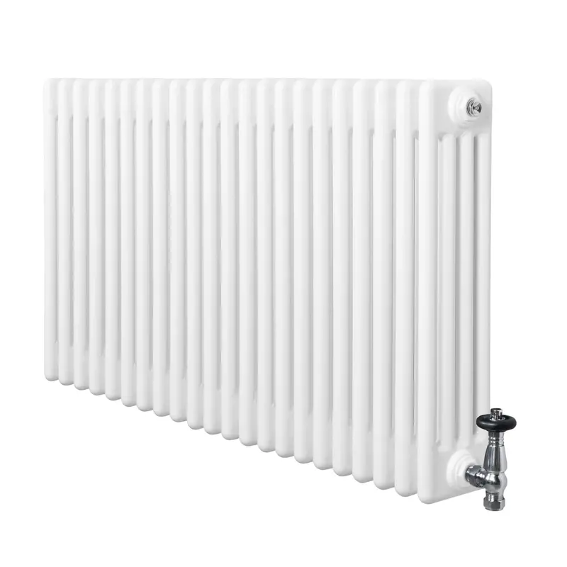 Traditional 4-Column Radiator With Valves – 600 X 1010 Mm, Pure White Finish 1
