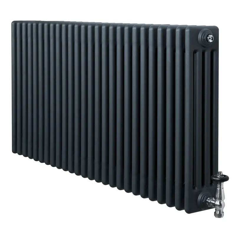 Traditional 4-Column Radiator With Valves – 600 X 1190 Mm, Anthracite Grey Finish 1