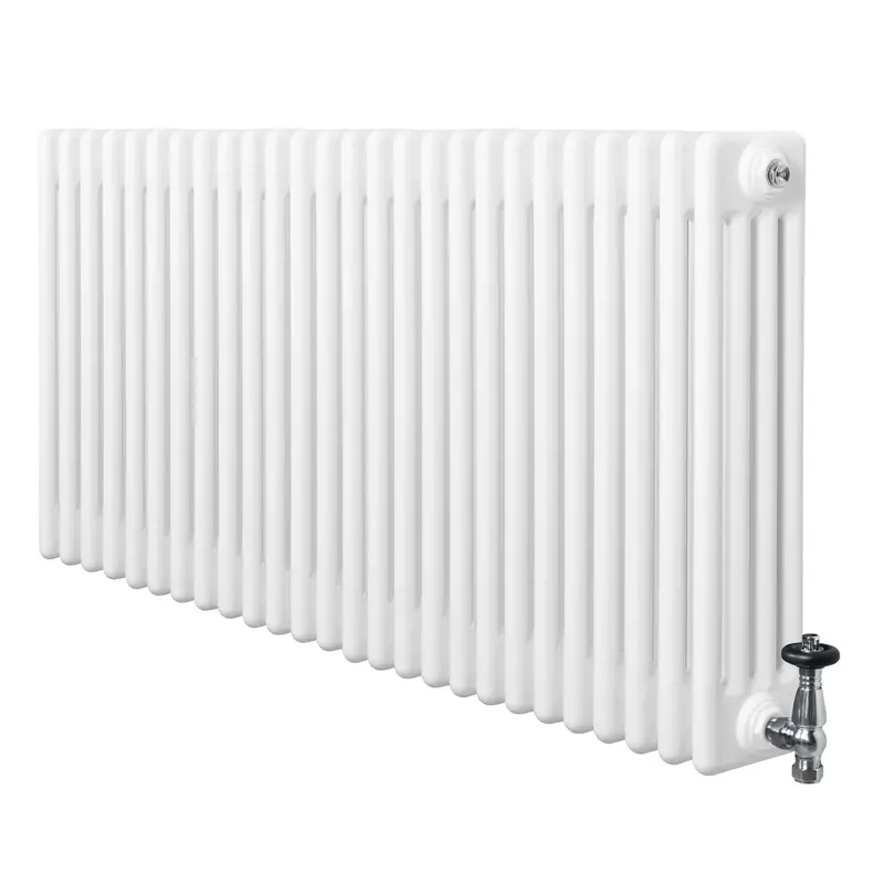 Traditional 4-Column Radiator With Valves – 600 X 1190 Mm, Pure White Finish 1