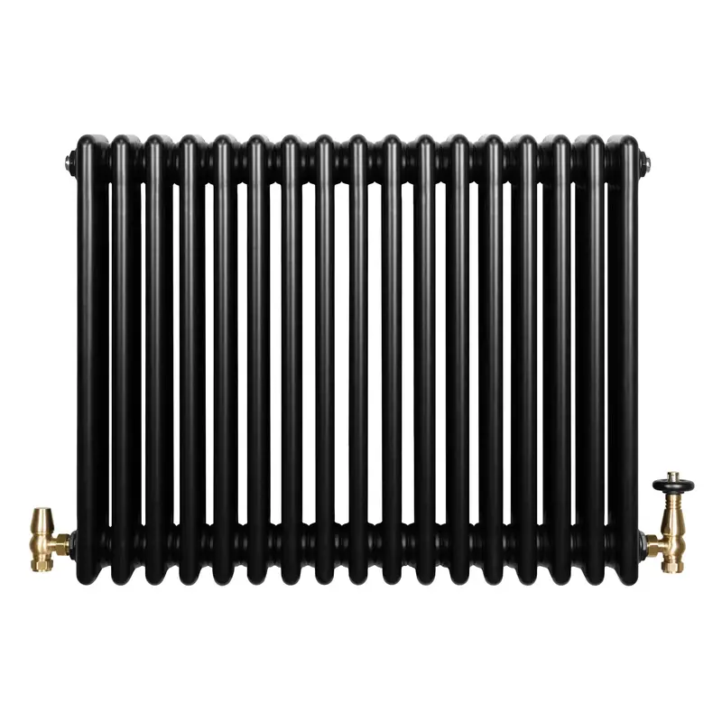 Traditional 4-Column Radiator With Valves – 600 X 785 Mm, Matte Black Finish 1
