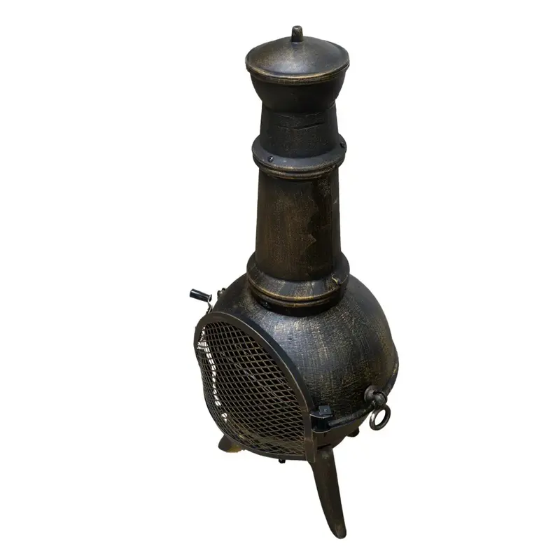 Traditional Cast Iron Chiminea – Outdoor Fire Pit With Log Grate & Lid 1