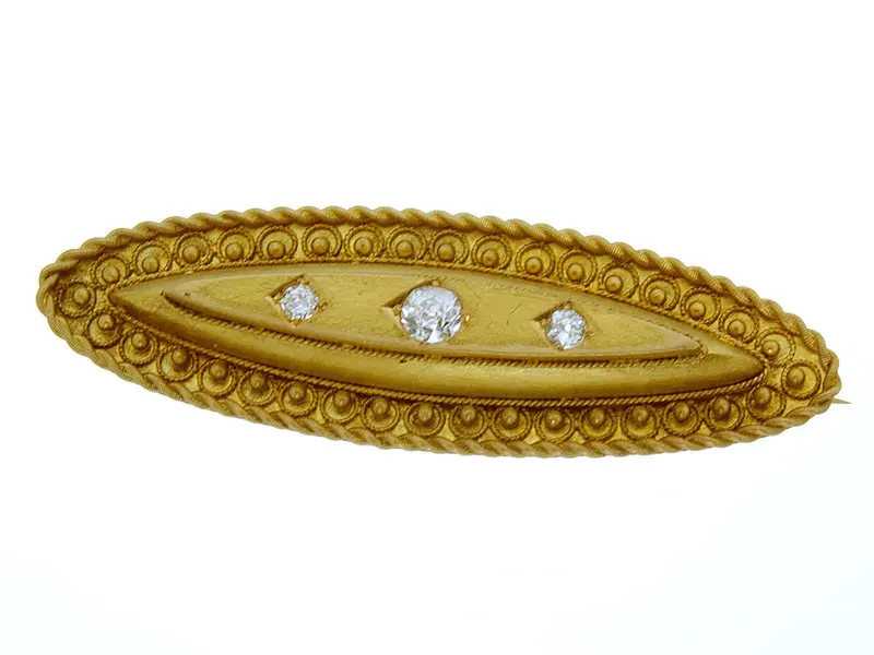 Victorian Diamond Bar Pin – 19Th-Century Geometric Gold Brooch 1