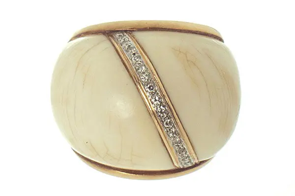 Vintage 1960S Ivory Carved Ring Accented With Pavé Diamonds 1