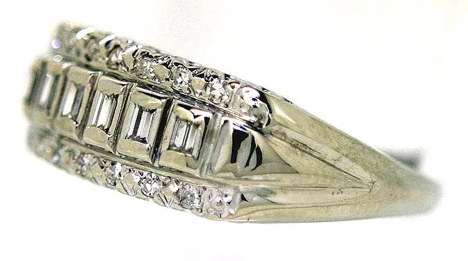 Vintage Diamond Band Ring Featuring Round And Baguette Cuts 1