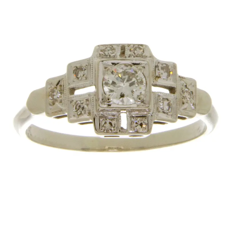 Vintage-Style 14K White Gold Art Deco Diamond Engagement Ring 1