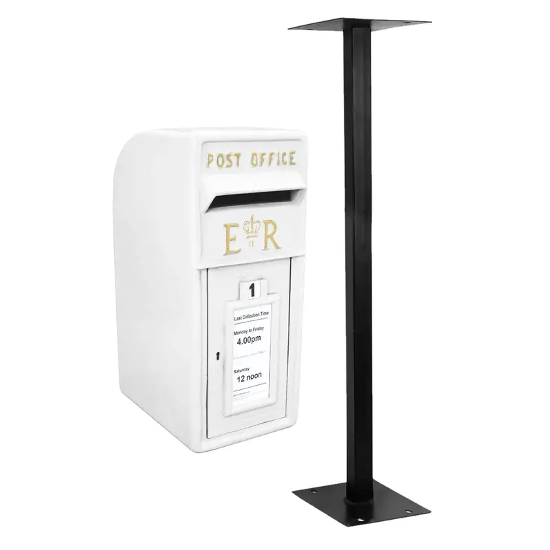 White Classic Royal Mail Post Box With Freestanding Metal Base 1