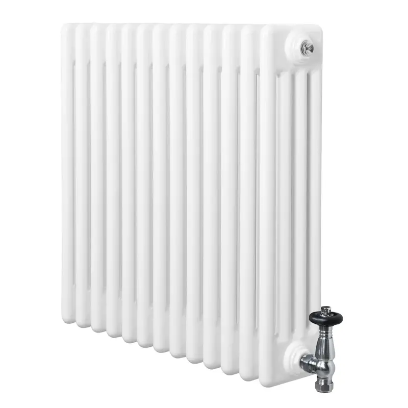 White Traditional 4-Column Radiator With Valves – 600 X 605Mm 1
