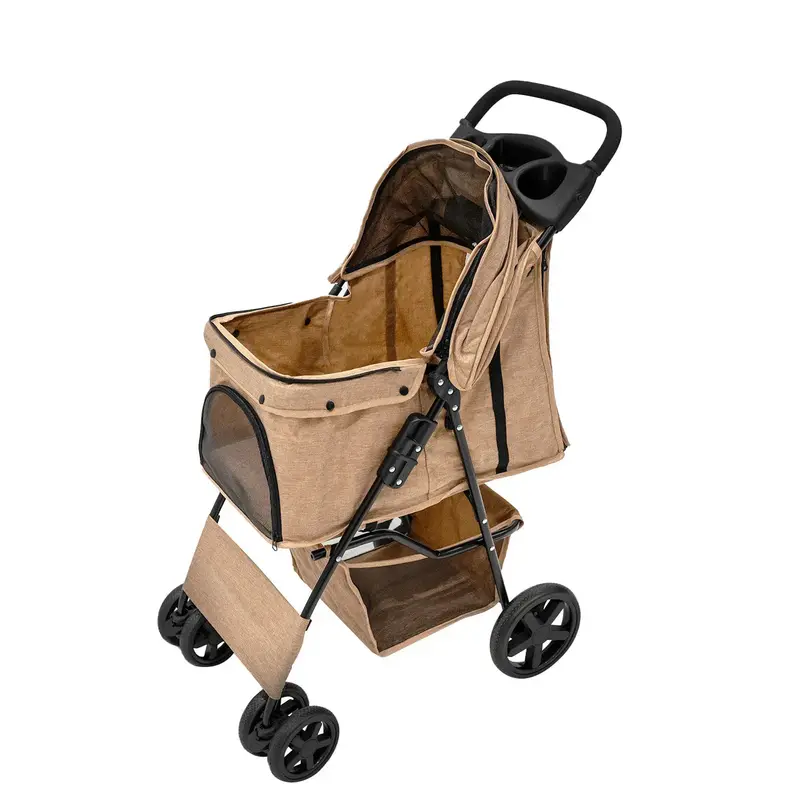 Woven Beige Pet Stroller With Premium Rain Cover Only 1