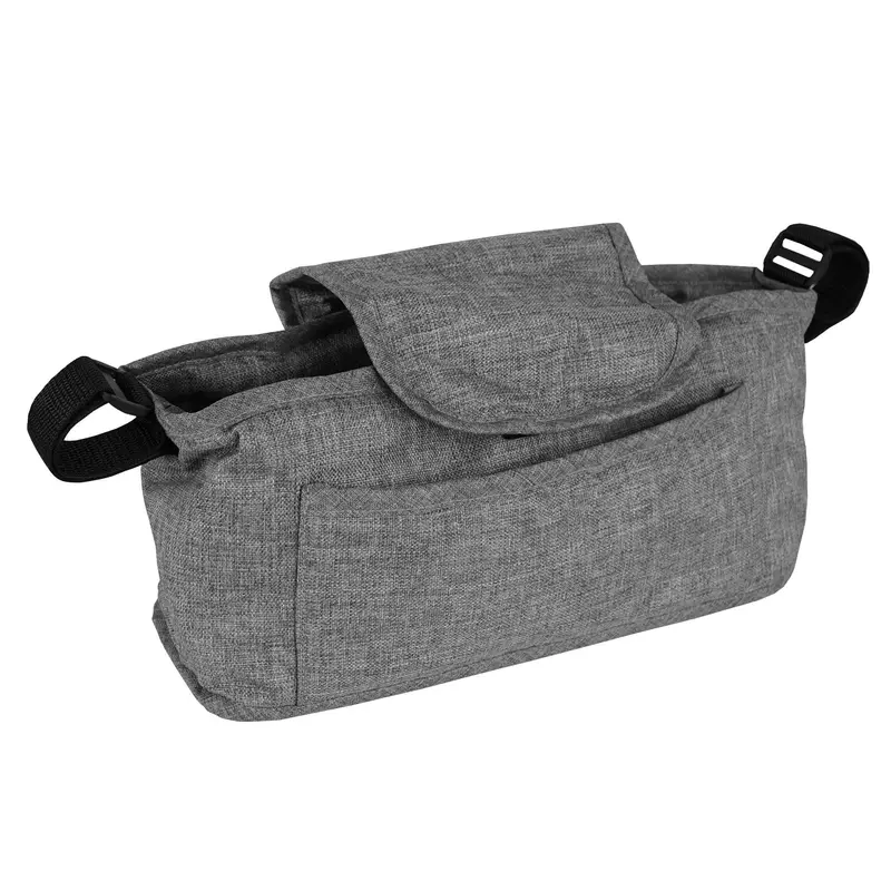 Woven Grey Caddy Bag Compatible With Most Pet Strollers 1